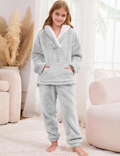 Flygo Girls Fuzzy Pants Set Fleece Outfits Winter Flannel Fluffy Pullover Sweatshirt Top Pants Sweatsuit thumbnail 4
