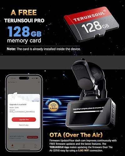 TERUNSOUl 4K+4K Dash Cam Front and Rear, Free 128GB Card Included, 5.8GHz WiFi Dash Camera for Cars, Built-in GPS, G-Sensor, 170°Wide Angle, 3" IPS Screen, 24H Parking Mode, Support 512GB Max thumbnail 7