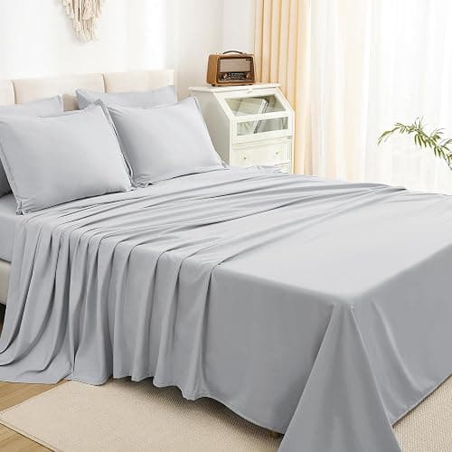 Litanika Full Size Comforter Sets Light Grey - 7 Pieces Bed in a Bag Full Bedding Comforter Sets, Solid Lightweight Bed Set with Comforter, Sheets, Pillowcases & Shams thumbnail 6