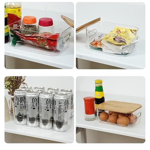 Orgaizer, Storage Bins with lid, Organizer ,Storage box ,Clear Plastic Storage Organizer Bins with bamboo Lids for Home Office, Kitchen, Cupboard, Pantry Shelves, Medicine Cabinet -3 size -4pcs thumbnail 7