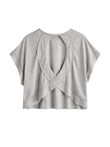 SOLY HUX Women Open Back Tops Workout Backless Tee Casual Athletic Shirts Short Sleeve Oversized Gym T Shirt - Image 1