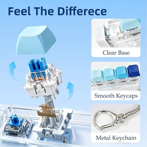 Keyboard Fidget Toy, 5-in-1 Decompression Button Clicker Keychain with Glowing LED, Portable Tactile Sensory Toy, Christmas Stocking Stuffers Gift for Adults Teens, Stress Relief ASMR (Blue) thumbnail 3