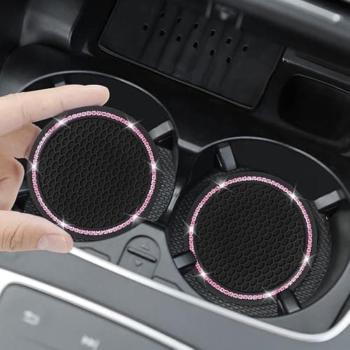 4 Pack Car Coasters, Universal Vehicle Bling Car Coaster, Cute Rhinestone Coaster for Cup Holders,Interior Accessories 2.75'' Silicone Anti Slip Car Coasters for Women (Pink Crystal Circle) thumbnail 2