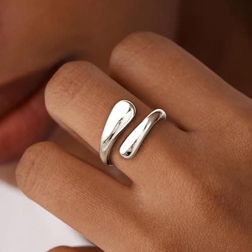 Non Tarnish Gold Chunky Rings for Women, 14K Gold Plated Statement Dome Rings Stacking Silver, Adjustable Mens Eternity Wedding Band Mixed Metal Jewelry Size 3-13 thumbnail 8