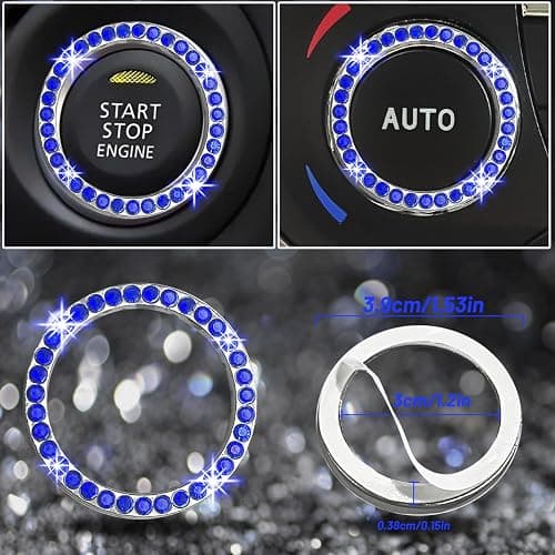 NBTEPEM 8 pcs Blue Bling Car Accessories Set for Women, Steering Wheel Cover, Sparkly Seat Belt Covers, Bling Gear Shift Cover, Universal Fit Most Cars (Blue Diamond) thumbnail 6