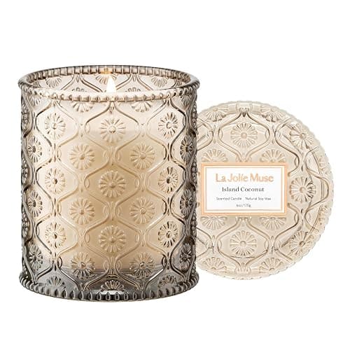 LA JOLIE MUSE Christmas Candle - Island Coconut Scented Candle | Coconut, Peach & Vanilla | 6 oz Luxury Soy Candle | 40 Hours Clean Burn| Holiday Gift for Women | Elegant Home Décor - Image 1