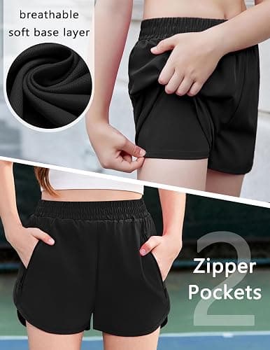 Zaclotre Girls Athletic Shorts with Zipper Pockets 2 in 1 Kid Workout Running Volleyball Soccer Shorts with Liner thumbnail 4