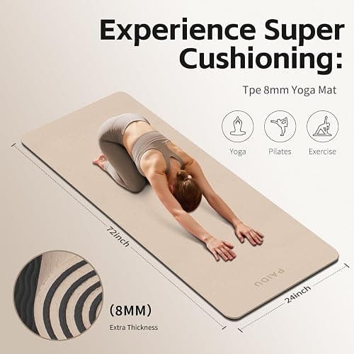 PAIDU Yoga Mat 8mm Super Thick TPE Fitness Mat | SGS Certified | Non-Slip, Odorless & Tear-Resistant | Unisex with Strap | for Yoga, Pilates, Meditation & Home Workouts thumbnail 2