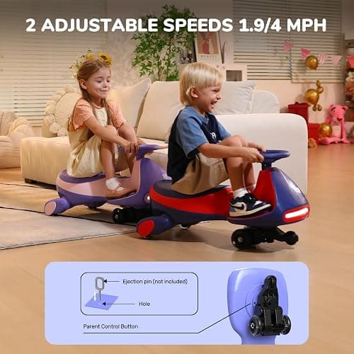 FanttikRide N7 Pro Electric Wiggle Car with Pedal, Rechargeable Battery, CyberWiggle, 2 in 1 Swing Car, 2 Speeds Max 4 Mph, Anti-Rollover, Flashing Wheels, Bluetooth, for Ages 3 and Up, 150 Lbs, Pink thumbnail 7