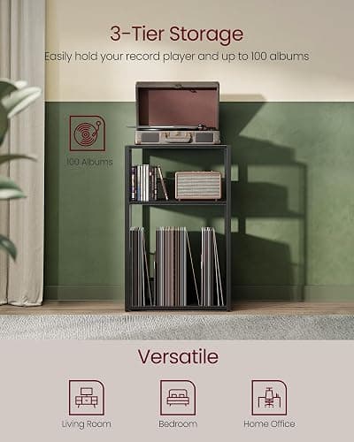 VASAGLE Record Player Stand, 3-Tier Side Table, Vinyl Record Storage up to 100 Albums, End Table for Living Room, Bedroom, Ebony Black ULET275B01 thumbnail 4