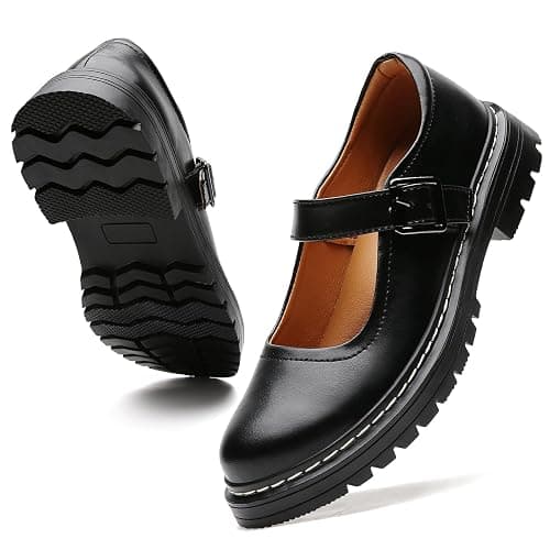 Mary Jane Shoes Women Platform Non-Slip Classics Round Toe Ankle Strap Comfort Casual Oxford Dress Work Mary Jane Flat Shoes thumbnail 4