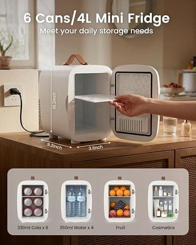 FANSEXPERT Cosmetic Fridge, Portable Mini Fridge for Skincare Food Drinks, 4L/6 Can Electric Plug In Cooler & Warmer, AC/DC Skincare Refrigerator for Bedroom Office Car Dorm (White) thumbnail 2