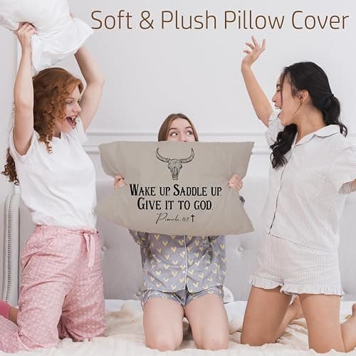 Welshower Rustic Western Christian Brown Pillow Covers 12x20, Christian Room Decor, Proverbs 16:3 Bible Verse Cow Skull Decorative Lumbar Pillow Covers for Couch Sofa Bedroom Living Room Home thumbnail 4