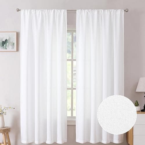 Tollpiz Linen Curtains Living Room Rod Pocket Semi Sheer Curtain Burlap Light Filtering Thick Linen Drapes for Bedroom, 38 x 63 inches Long, White, Set of 2 Panels - Image 1