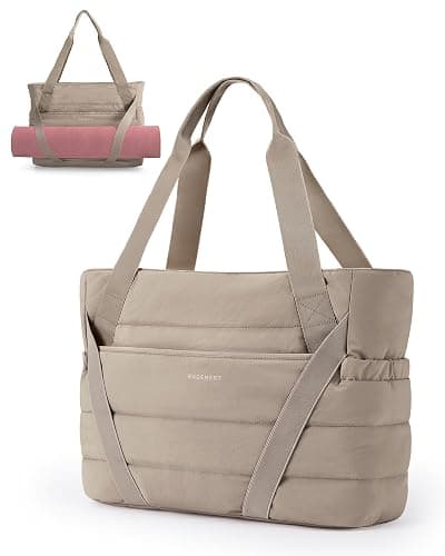 BAGSMART Tote Bag for Women with Zipper and Yoga Mat Straps Quilted Gym Tote for Travel, Work, Sport - Image 1