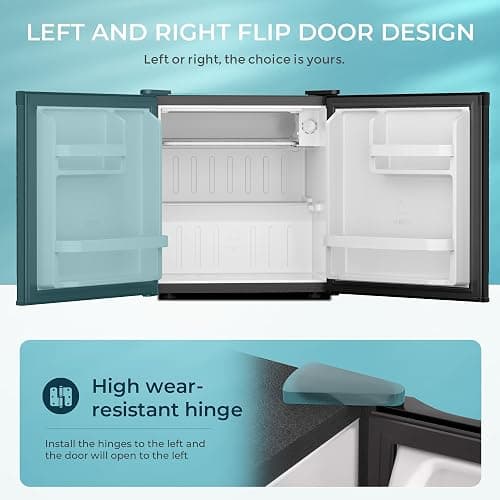 EUHOMY 1.7 Cu.Ft Mini Fridge with Freezer, Reversible Single Door Compact Refrigerator, Adjustable Thermostat, Energy Saving, Mini Fridge for Bedroom, Office, Dorm, Black thumbnail 6