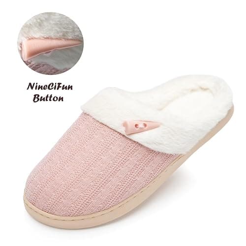 NineCiFun Women's Slip on Fuzzy Slippers Memory Foam House Slippers Outdoor Indoor Warm Plush Bedroom Shoes Scuff with Faux Fur Lining thumbnail 6