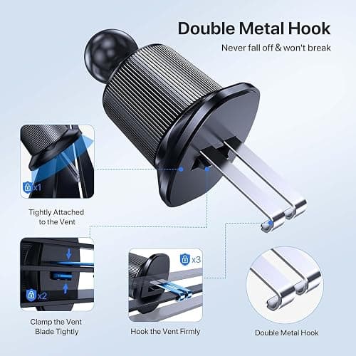Miracase Phone Holders for Your Car with Metal Hook Clip, Air Vent Cell Phone Car Mount, Hands Free Universal Automobile Cradle Fit for iPhone Android and All Smartphones, Classic Black thumbnail 5