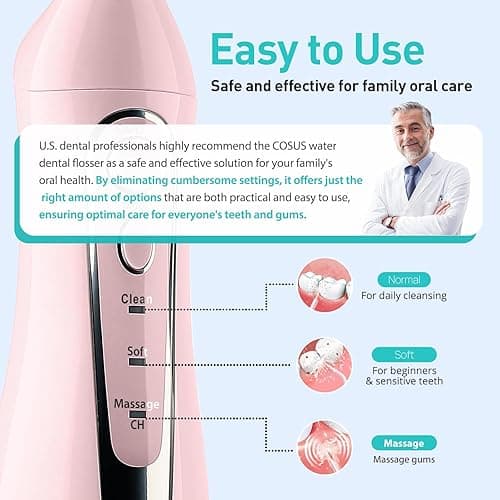 COSLUS Water Dental Flosser Teeth Pick: Portable Cordless Oral Irrigator 300ML Rechargeable Travel Irrigation Cleaner IPX7 Waterproof Electric Flossing Machine for Teeth Cleaning C20(F5020E) Pink thumbnail 5