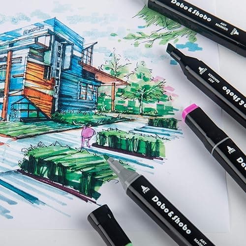 Dabo&Shobo 60 Color Alcohol Marker Pens, Bright Permanent Markers For Coloring, Markers For Adults Coloring Book, Wide Chisel And Fine Tip, Dual Tip Design Equipped with Black Suitcase thumbnail 8