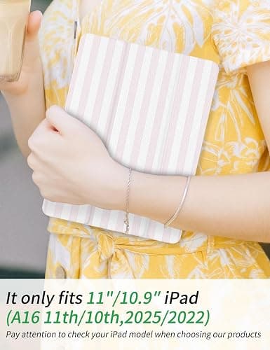 Jngnpn Case for iPad A16 11th Generation 11 Inch 2025, iPad Case 10th Generation 10.9 Inch 2022, Slim Lightweight Soft Trifold Back Cover with Pencil Holder & Auto Sleep/Wake Cover,Pink Stripes thumbnail 6