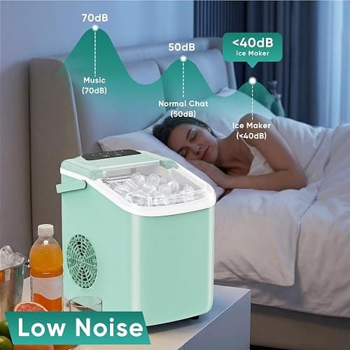 Sweetcrispy Countertop Ice Maker with Scoop, Basket and Handle, Portable Ice Machine 9 Cubes Ready in 6 Mins, 26.5lbs in 24Hrs, 2 Sizes for Home Kitchen Office Bar Party thumbnail 2