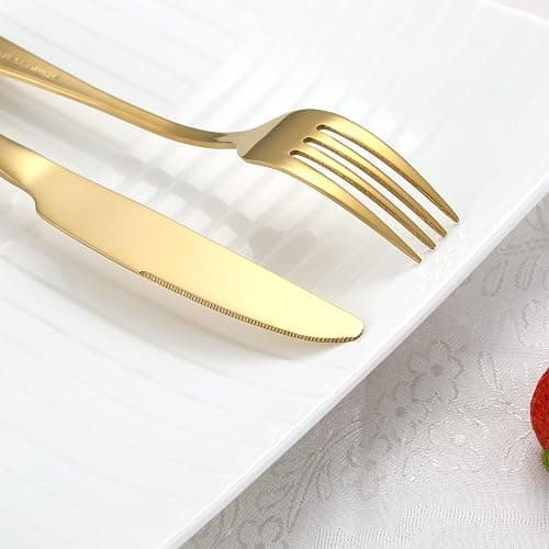 Briout Gold Silverware Set, 20 Piece Golden Cutlery Set Service for 4, Stainless Steel Flatware Set Include Spoons Forks Knives Tableware Utensil Set for Kitchen Home Restaurant, Shiny Gold Polished thumbnail 5