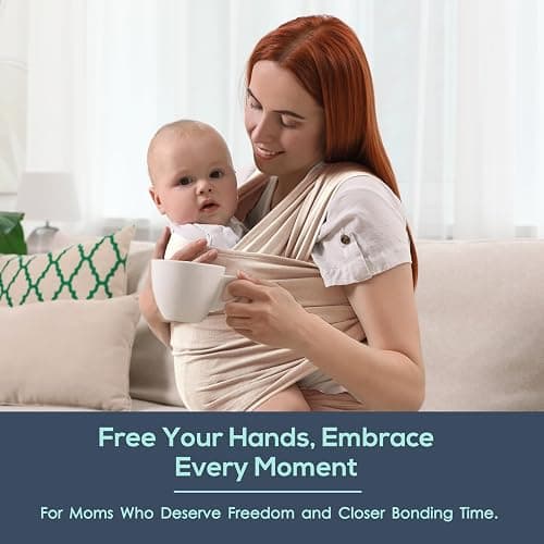 Baby Wraps Carrier, Jeroray Baby Carrier,Hands Free Infant Carrier, Lightweight,Breathable,Softness,Khaki thumbnail 6