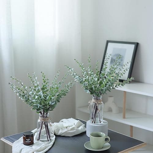 VIERENA 17.5" Artificial Eucalyptus Stems in Glass Vase with Faux Water,Fake Plant Eucalyptus Leaves White Seeds for Centerpiece Table Decorations Farmhouse Wedding Home Greenery Decor (Sage Green) thumbnail 9