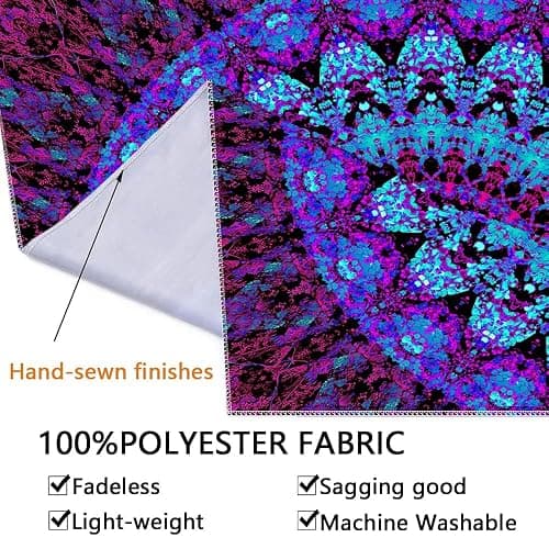 PSYHILAR Blacklight Mandala Boho Tapestry, Black Light Bohemian Hippie Poster for Adults and Teens, UV Reactive Aesthetic Wall Art Decor for Bedroom (60 x 50 Inches) thumbnail 6