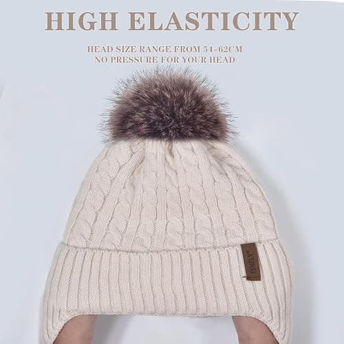 FENELY Women's Knitted Warm Beanie Winter Hat, Warm Chunky Snow Hat with Pompom thumbnail 2