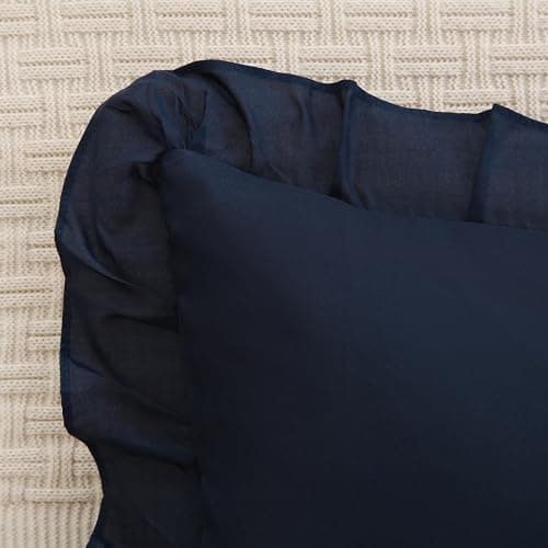 Merryword Navy Pillow Shams Navy Blue Ruffle Standard Pillowcases Cute Pillow Cover Set of 2 Shabby Chic Soft Microfiber Pillowcases 2 Pack thumbnail 5