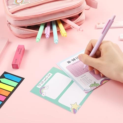 MeCids Aesthetic School Supplies with Large Capacity Pencil Case Set - 6 Highlighters, 5 Ink Gel Pens, 6 Pastel Mechanical Pencils and Lead Refills Eraser Sticky Note Paper Clip Clamp (27pcs) thumbnail 7