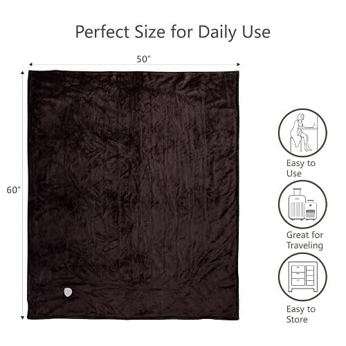 Tefici Electric Heated Blanket Throw, Super Cozy Soft 2-Layer Flannel 50" x 60" Heated Throw with 3 Heating Levels & 4 Hours Auto Off, Machine Washable, ETL&FCC Certified, Home Office Use,Brown thumbnail 2