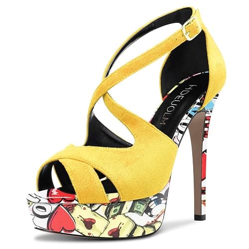 HDEUOLM Women Stiletto High Platform Heel Peep Open Toe Sandals Ankle Strap Wedding Dress 4.7 Inches Heels - Image 1