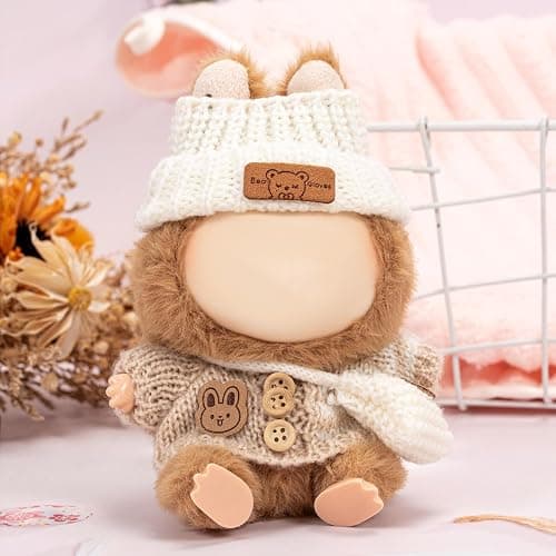 Doll Clothes Compatiable for la-bubus 17cm, Set of 2 Knitted Outfits for Dolls 17cm/6.7in, Cute Dress Up Clothing Accessories(No Include Doll (White & Pink) thumbnail 5