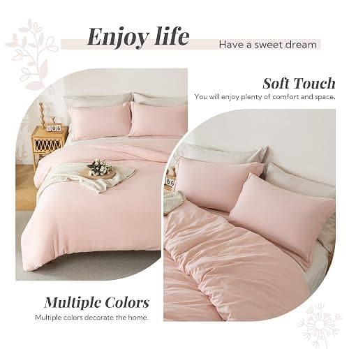 MILDLY Duvet Cover Twin Ultra Soft Comforter Cover Set 2pcs, Pink | Washed Microfiber Cotton-Like, Breathable Comfort, Hidden Zipper, 8 Corner Ties, OEKO-TEX Certified, Fade Resistant thumbnail 7
