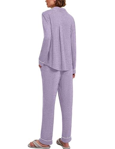 Ekouaer Women's Pajamas Long Sleeve Sleepwear Casual Button Down Loungewear Soft Pjs Set S-XXL thumbnail 3