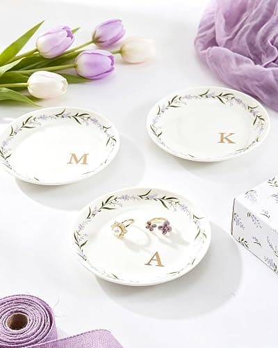 Oenisnld Ceramic Personalized Jewelry Dish Ring Holder Trinket Tray L | Initial Monogram Floral Ring Holder Jewelry Dish Tray Mothers Day Christmas Birthday Gifts for Women Room Decor Aesthetic thumbnail 6