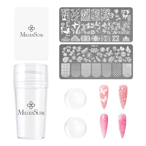 MelodySusie French Tip Tool, Nail Stamp, 2 Stamping Plates, 6PCS | Clear Silicone Nail Stamper, 2 Replacement Heads, 1 Scraper, 2 Stamping Plates, French Manicure Stamp, Nail Art Stamper, DIY - Image 1
