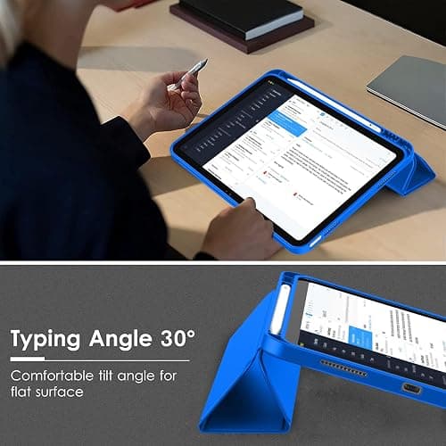 ToaPoia Case for iPad (A16) 11 Inch 2025/iPad 10th Generation 10.9 Inch 2022, Slim Trifold Stand Protective Cover with Pencil Holder and Soft TPU Back,Support Auto Sleep/Wake (Medium Blue) thumbnail 3