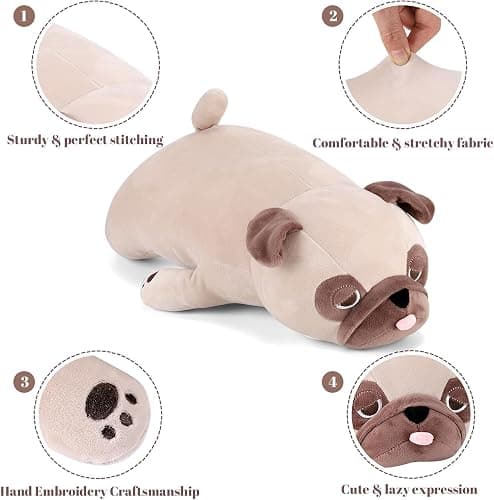 gnomantic Pug Weighted Stuffed Animals - 21 Inch 3.5 Pounds Weighted Plushies Pug - Big Bulldog Plush Stuffed Animals Pillow - Cute Plush Toys Gifts for Kids & Adults thumbnail 2