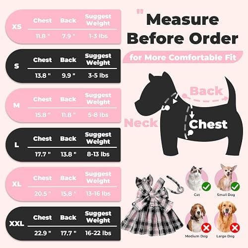PETCARE Cute Dog Dress Clothes for Small Dogs Cats Girl Female Pink Plaid Bow Tie Dog Harness Dresses Leash Set with Pearls Bow Accessories Birthday Puppy Dress Shih Tzu Yorkies Chihuahua Outfits thumbnail 2
