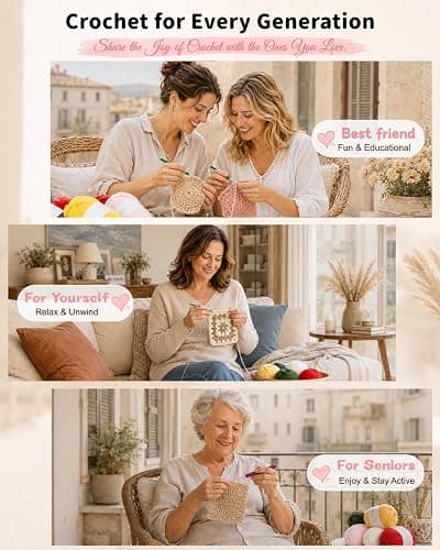 Aeelike Crochet Kit for Beginners - 59-Piece Crochet Starter Kits with Yarn, Ergonomic Hooks & Storage Case, Learn-to-Crochet Set for Adults, Kids & Seniors, Ideal DIY Craft Gift for Women thumbnail 4