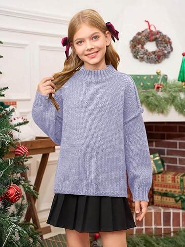 Haloumoning Girls Oversized Sweater Kids Batwing Long Sleeve Mock Neck Pullover Fall Clothes 5-14Y thumbnail 4