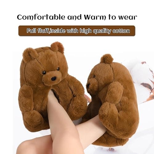 DOVORSY Women's Funny Teddy Bear Slippers,Winter Fuzzy Cute Indoor House Slippers with Cushion,Fluffy Cartoon Bedroom Shoes,Cozy Warm Birthday Valentine's Gifts for Women,Men,Ladies,Girls (Size 7-11) thumbnail 6