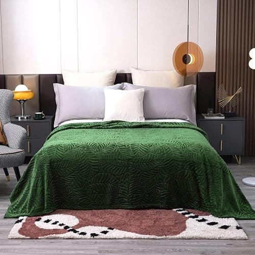 SOCHOW Super Soft Flannel Fleece Throw Blanket, Lightweight Cozy Warm Leaves Textured Plush Blanket for Bed Couch Sofa, 50 x 60 Inches, Olive Green thumbnail 6