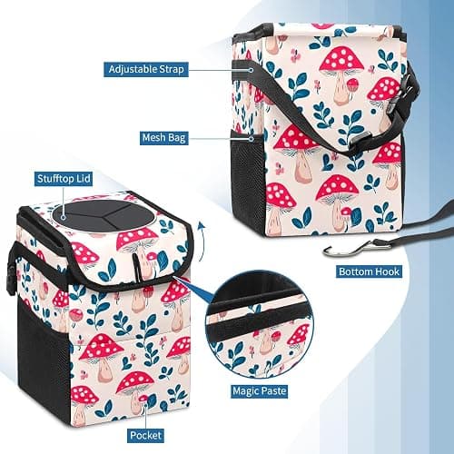 GVGHIDZ Car Trash Can – Multi-Purpose, Lightweight and Portable with Durable Water-Resistant Coating, No Installation Required, Practical and Ample Capacity, Variety of Colors.Mushroom thumbnail 5