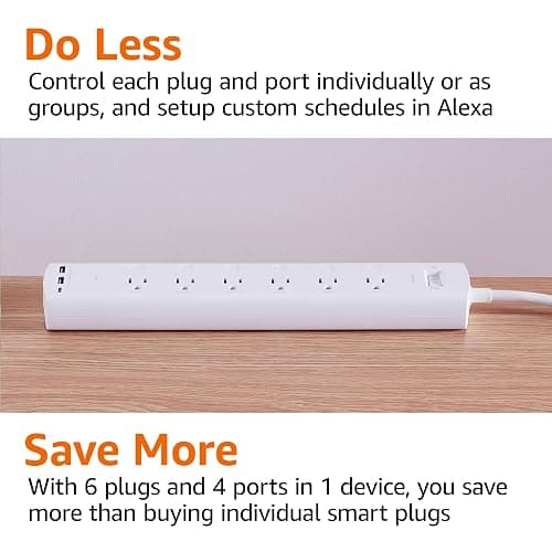 Amazon Basics Smart Plug Power Strip with 6 Individually Controlled Outlets and 3 USB Ports (2 USB-A and 1 USB-C), Works with Alexa Only, 2.4 GHz Wi-Fi, No Hub Required, White thumbnail 6