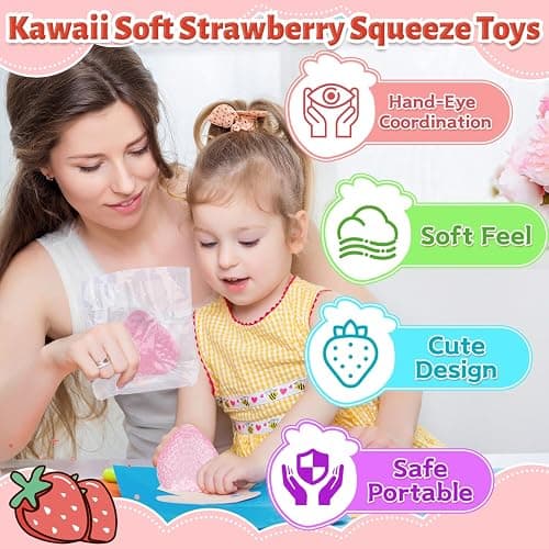 Taba Squishy, Strawberry Fufu Squishy Sensory Toys, Soft Strawberry Squishies Fidget Toys for Kids & Adults, Stress Relief Squeeze Toy Mochi Cute Stuff for Party Favours Birthday Gifts thumbnail 7